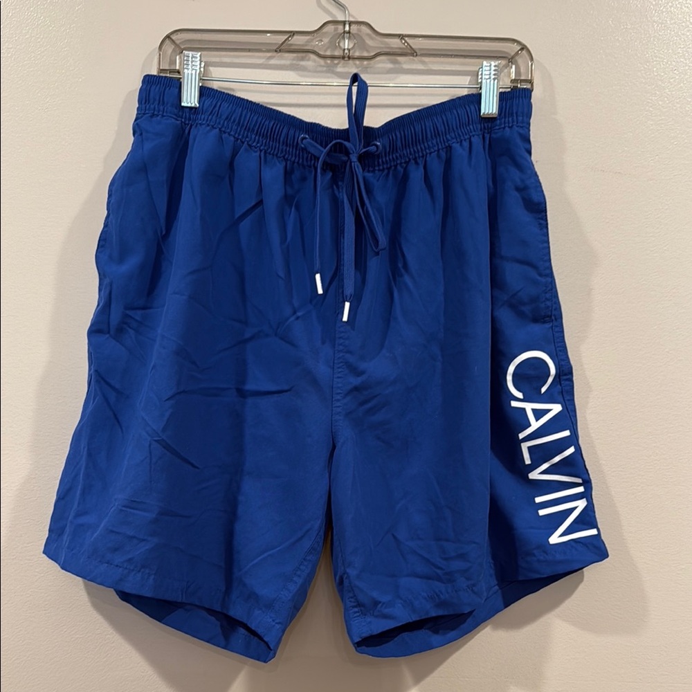 Calvin Klein Blue Swim Trunks with Elastic Waistband
